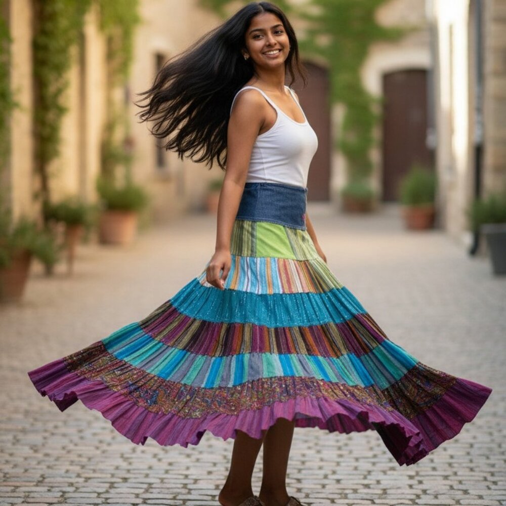 Vintage Multi Colored Broomstick Skirt